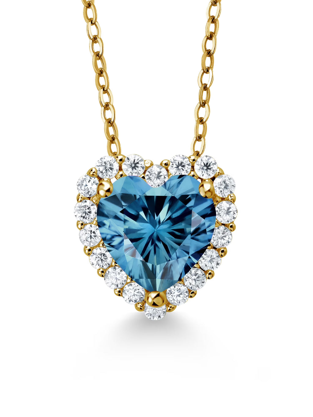 18K Yellow Gold Plated Silver Pendant with Chain Persian Blue and White Moissanite W150