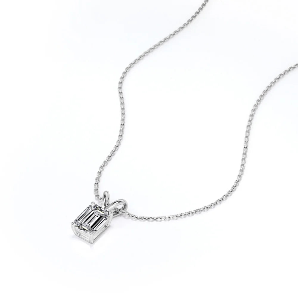 1 Carat Emerald Cut Moissanite Pendant Necklace In 18K White Gold Plating Over Silver N821