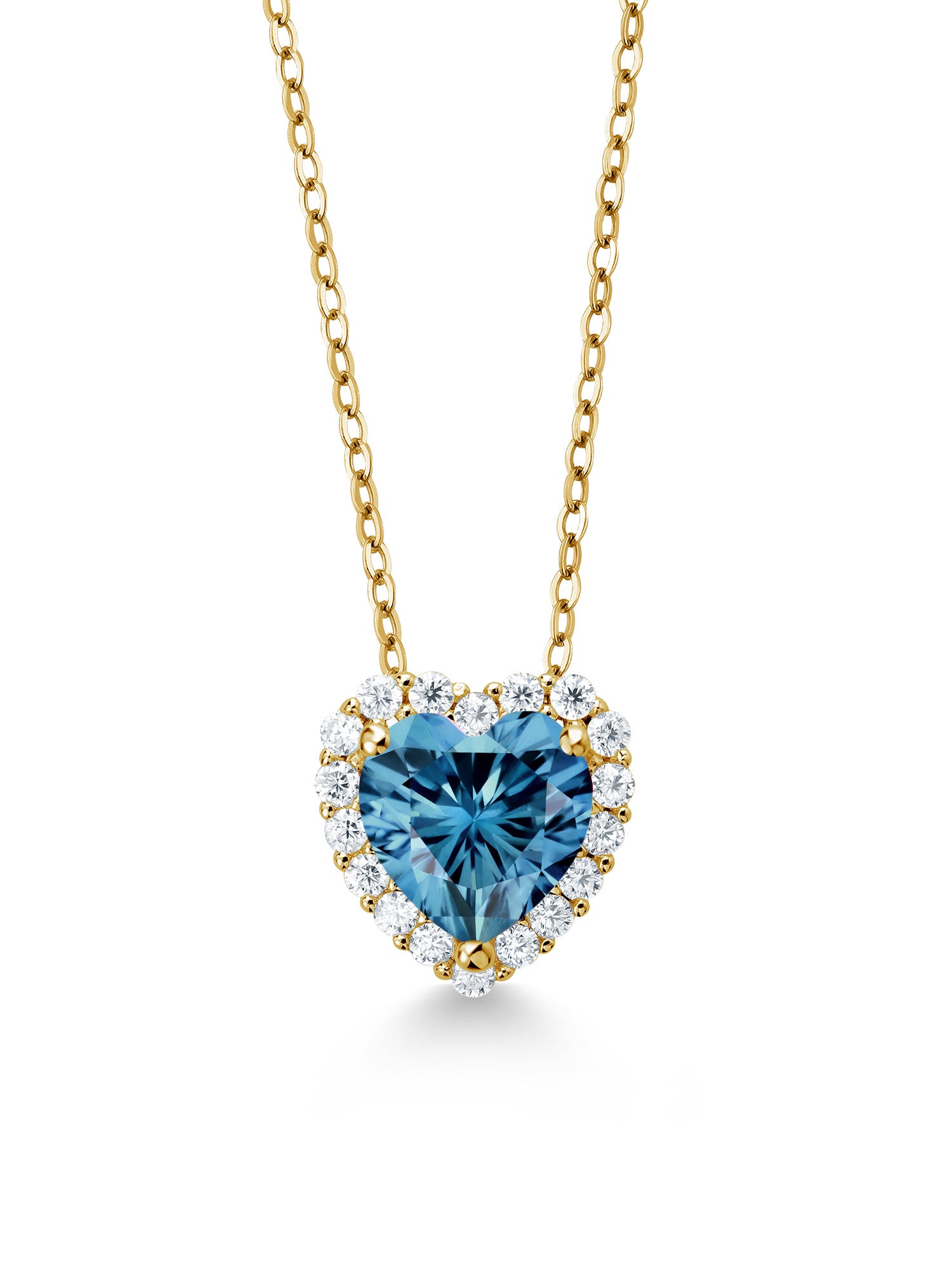 18K Yellow Gold Plated Silver Pendant with Chain Persian Blue and White Moissanite W150