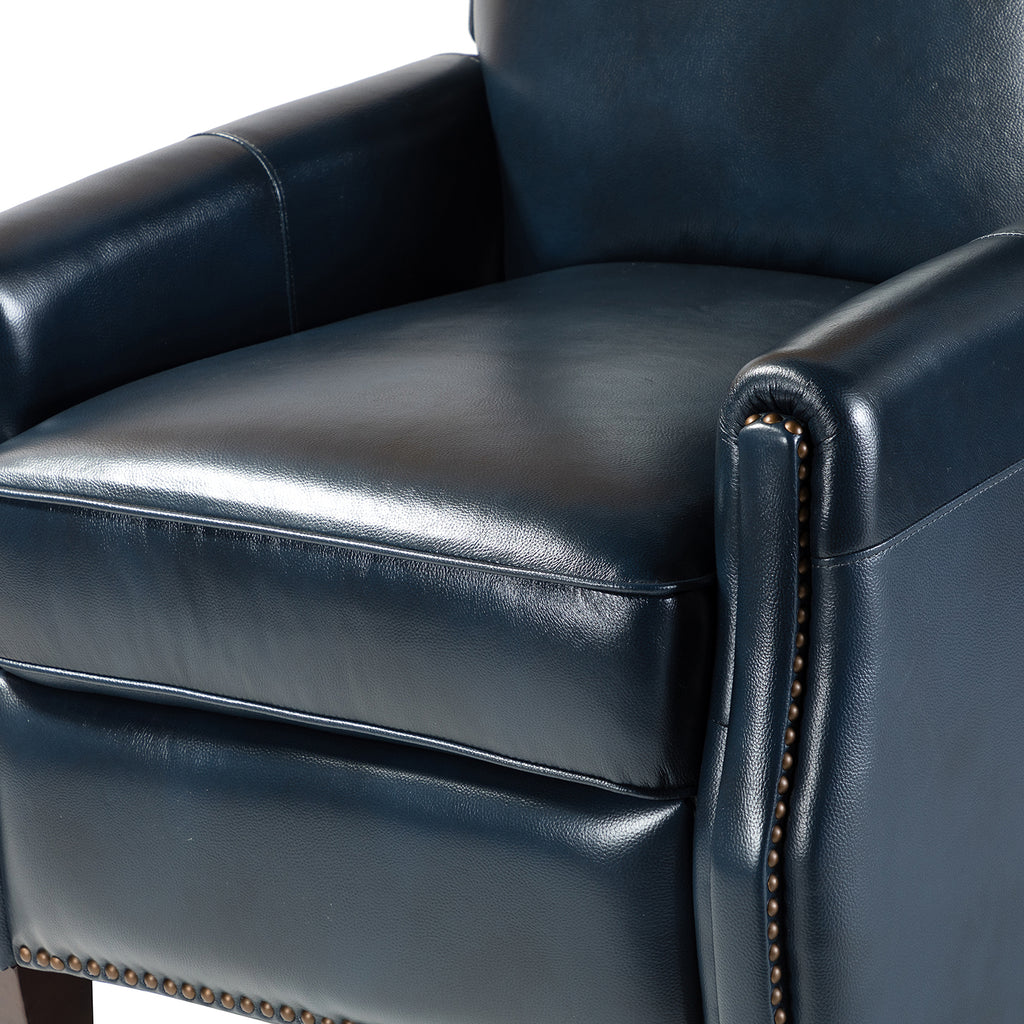 Navy Leather Recliner Armchair with Birch Wood Legs P930023