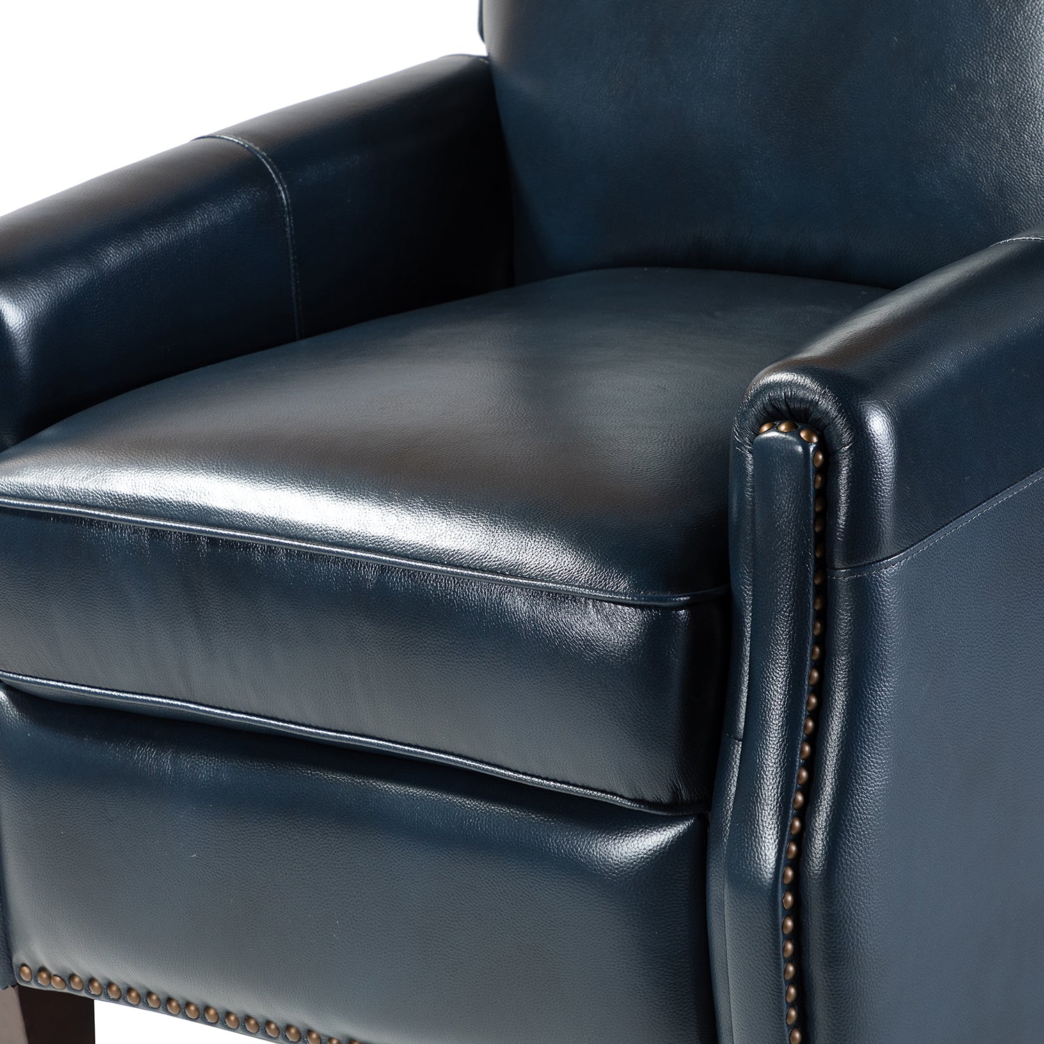 Navy Leather Recliner Armchair with Birch Wood Legs P930023