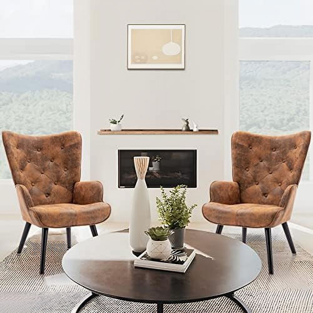 Microfiber Cushioned Wingback Armchairs Set I842