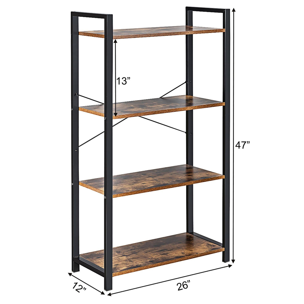 4-Tier Industrial Bookshelf Storage - Brown O694
