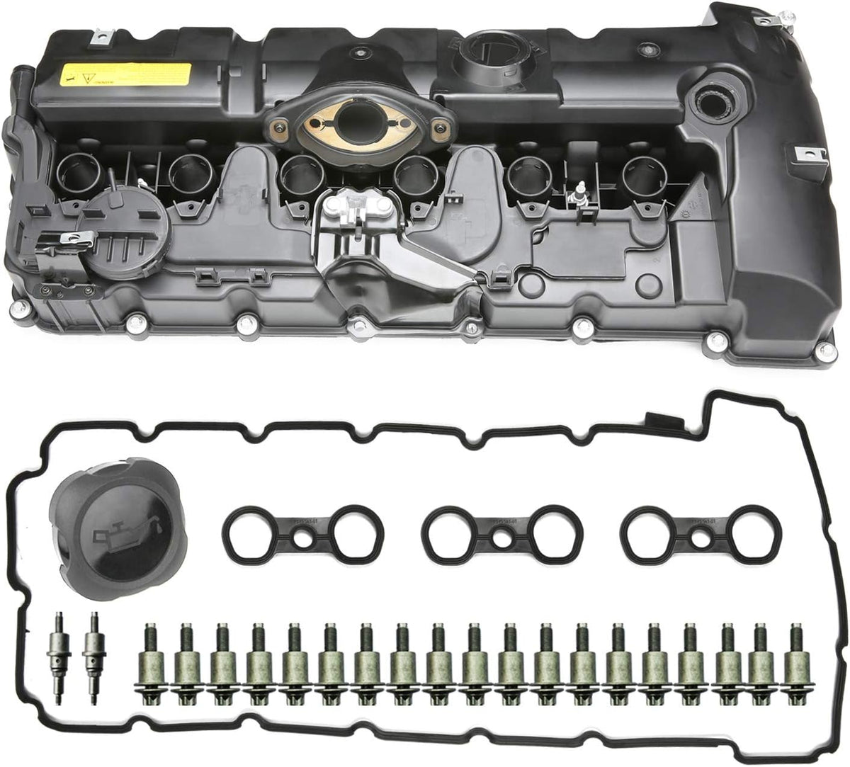 N52 Engine Valve Cover Kit with Oil Cap, Gaskets, Spark Plug Seals, Bolts B201838