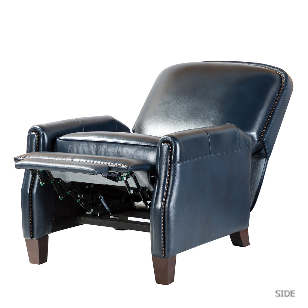 Navy Leather Recliner Armchair with Birch Wood Legs P930023