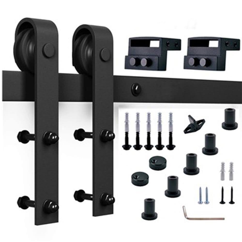 Paneled Wood Barn Door with Installation Hardware Kit - Dark Walnut X942
