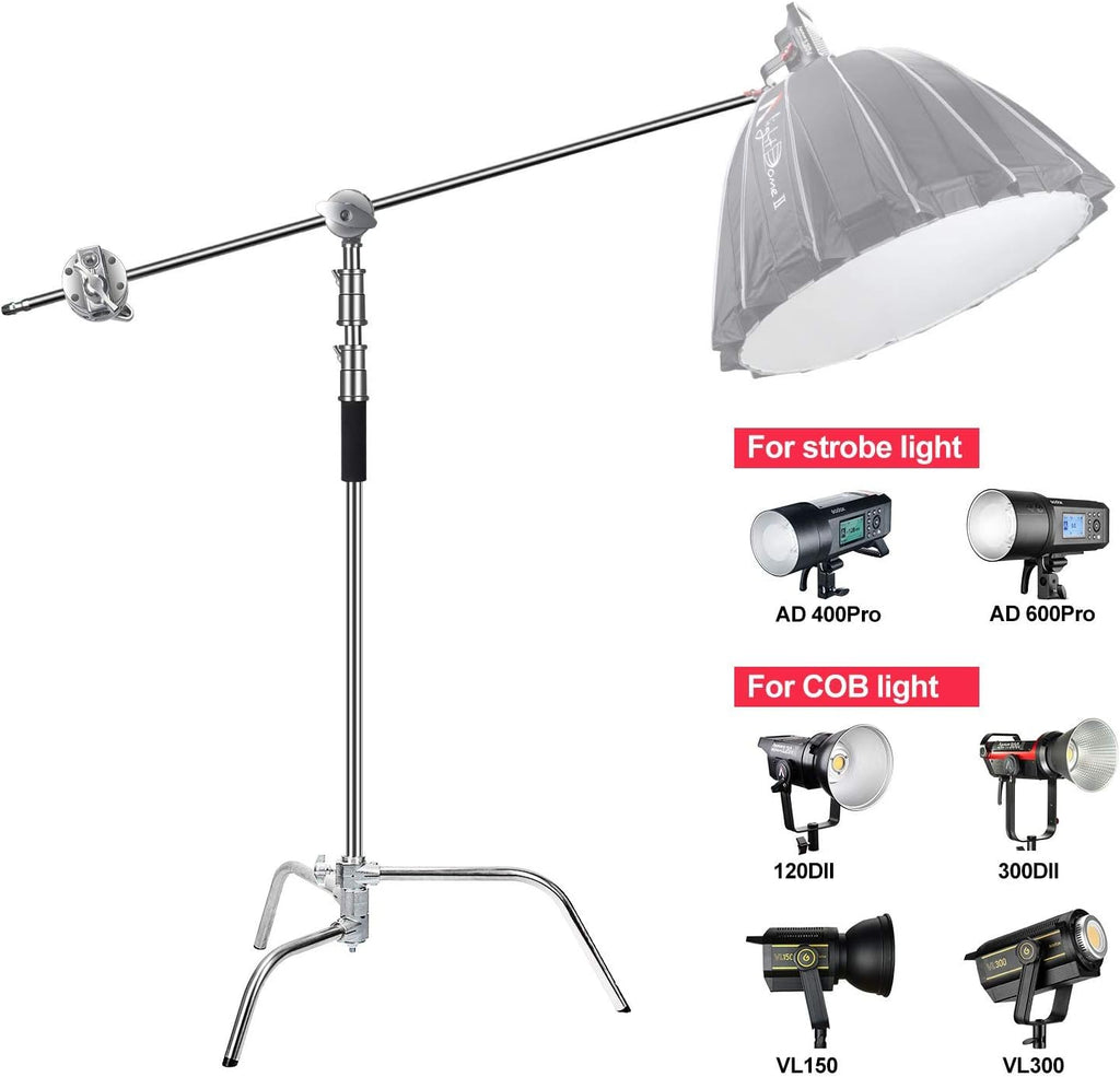 C Stand Heavy Duty 100% Metal Max 10.8ft/330cm with Holding Arm Boom Arm 2 Pcs Grip Head F978