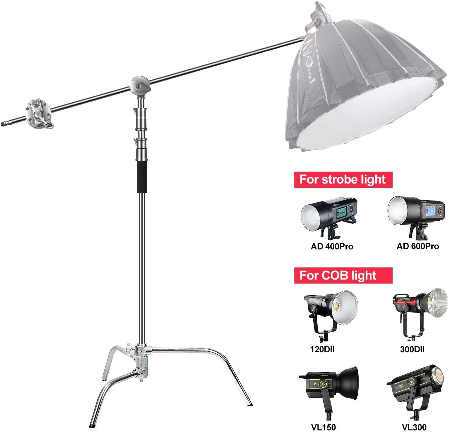 C Stand Heavy Duty 100% Metal Max 10.8ft/330cm with Holding Arm Boom Arm 2 Pcs Grip Head F978