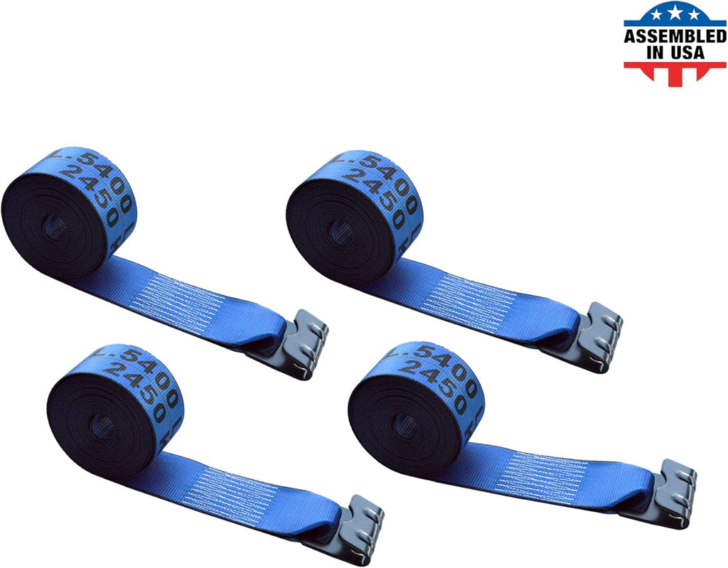 Blue Tie Down Straps Pack of 4 Heavy Duty Winch Strap with Flat Hooks K352