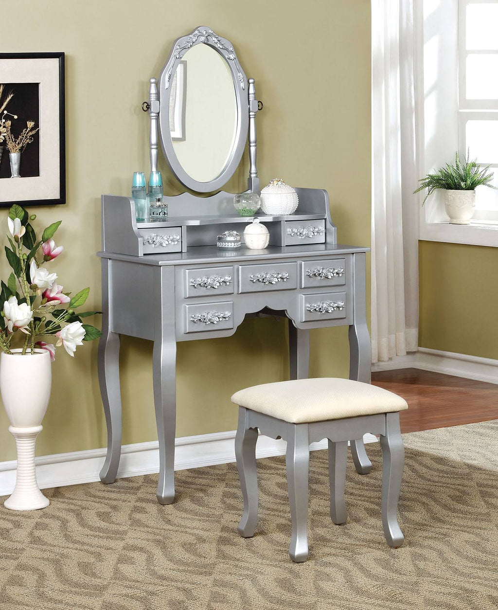 Silver Vanity with Stool F716527