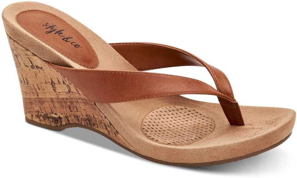 Brown Patent Thong Wedge Sandals A35577