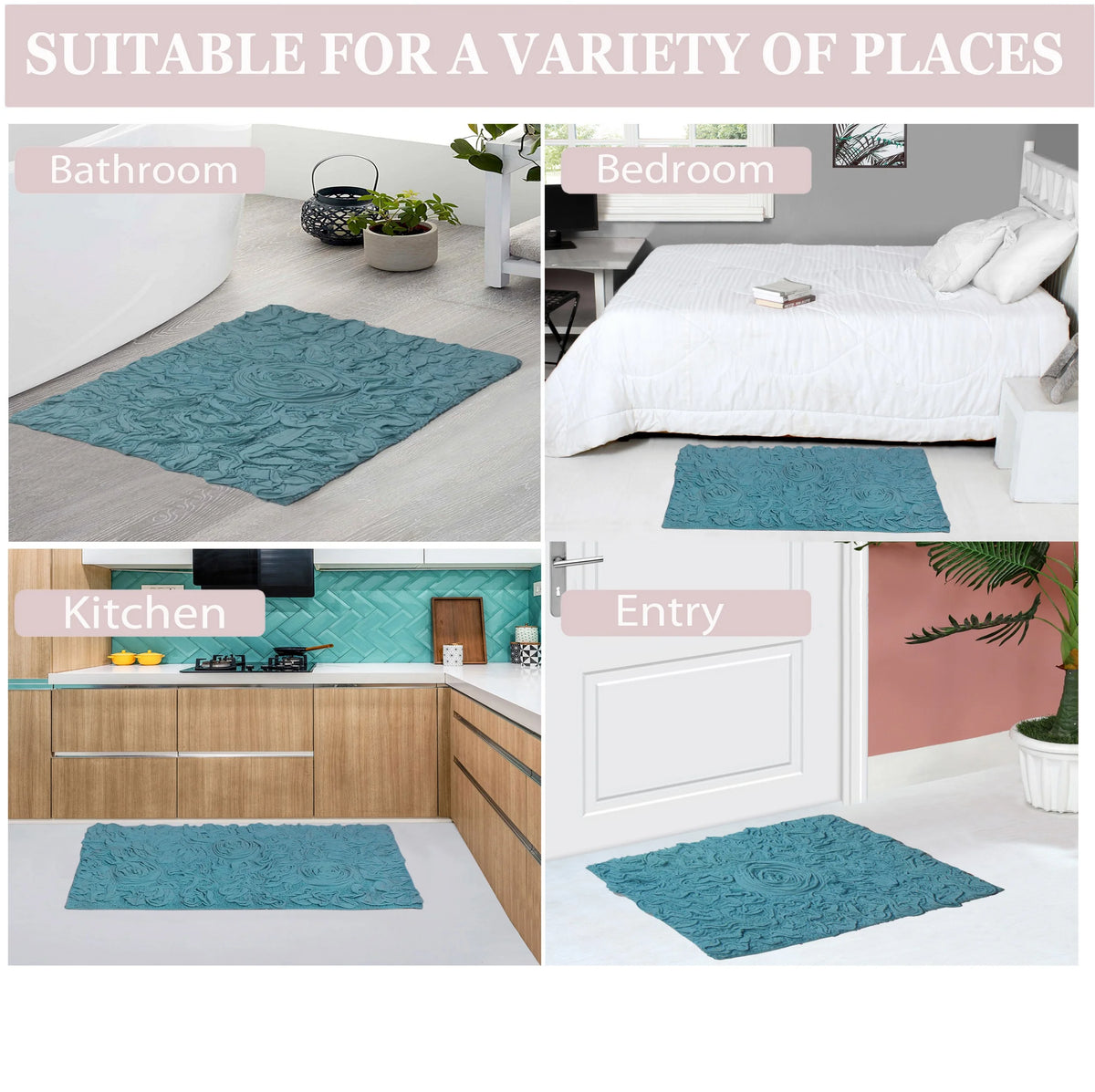 Blue 30" Round Cotton Bathroom Rug Q870191