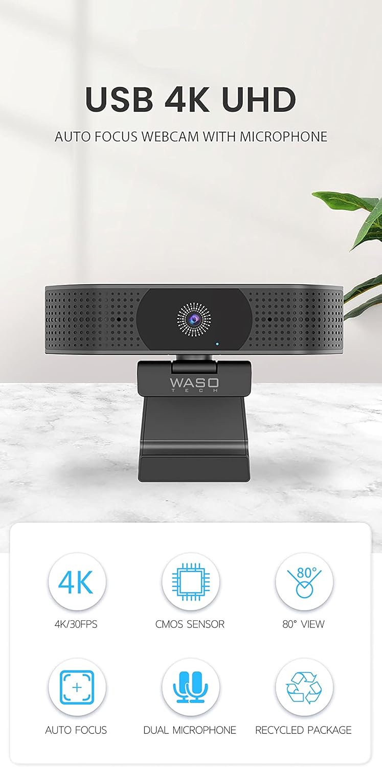 4K Webcam with Microphone, 8MP 30fps Auto Focus USB Y483684
