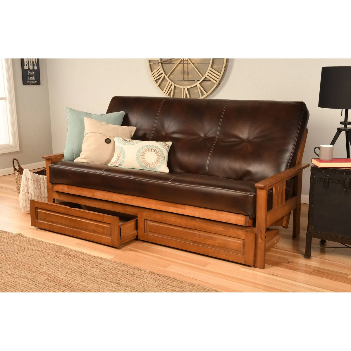 Full-Size Storage Futon with Suede Mattress P64087