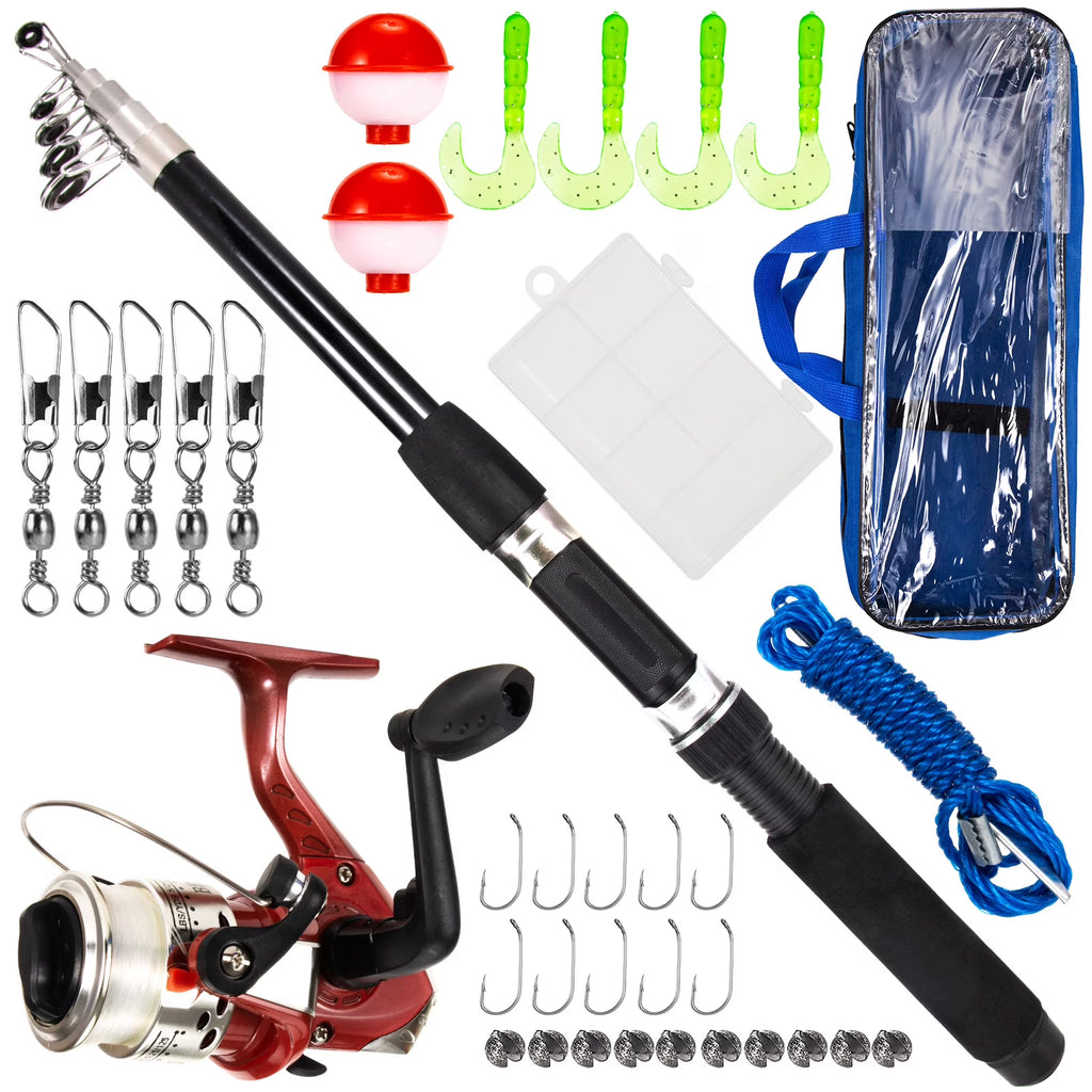 Fishing Rod and Reel Combo with Carry Case 36pcs Fishing Tackle Set Telescopic Fishing Rod Pole with Reel Lures Float Hooks Accessories J486