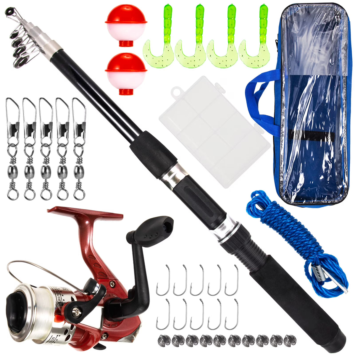 Fishing Rod and Reel Combo with Carry Case 36pcs Fishing Tackle Set Telescopic Fishing Rod Pole with Reel Lures Float Hooks Accessories J486