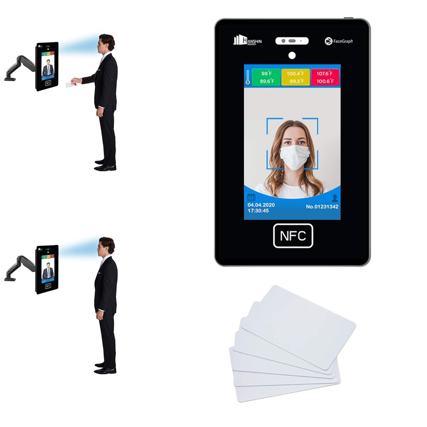 Temperature & Attendance Tracking Scanner Kiosk with Steel Floor Stand and 50 RFID Cards Z985
