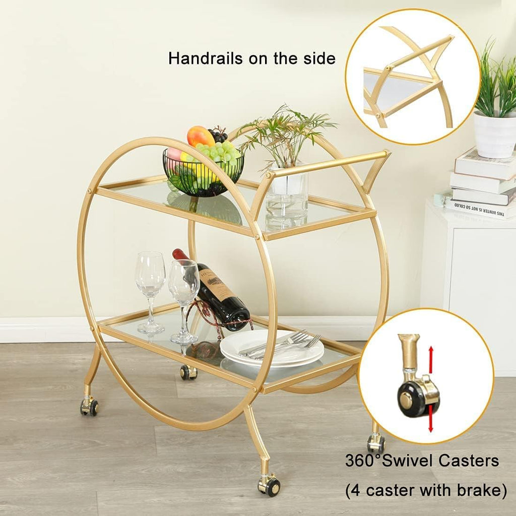 Gold Bar Cart with 2 Mirrored Glass Shelves E14441