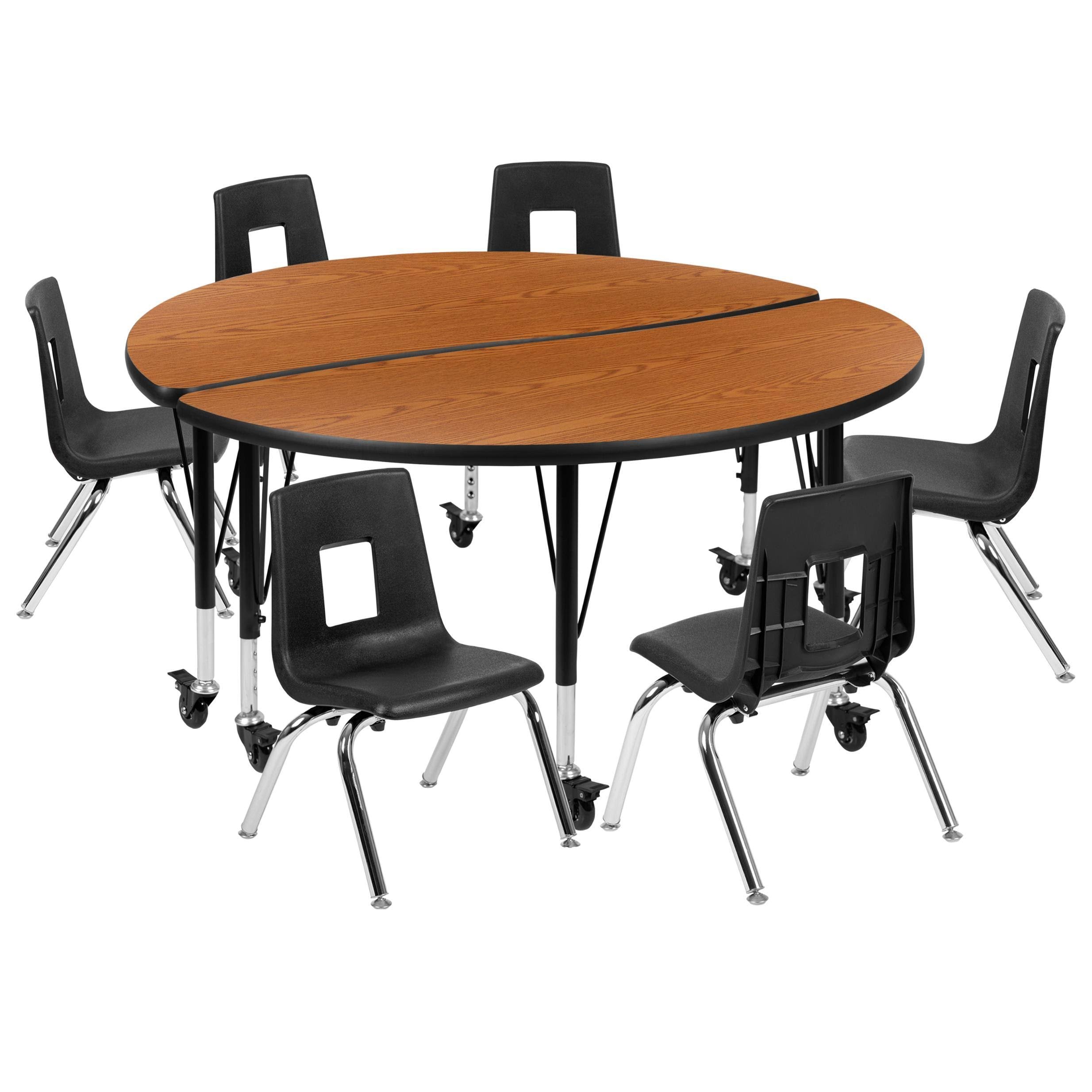 Mobile Laminate Activity Table Set with Student Stack Chairs, Oak/Black P868325