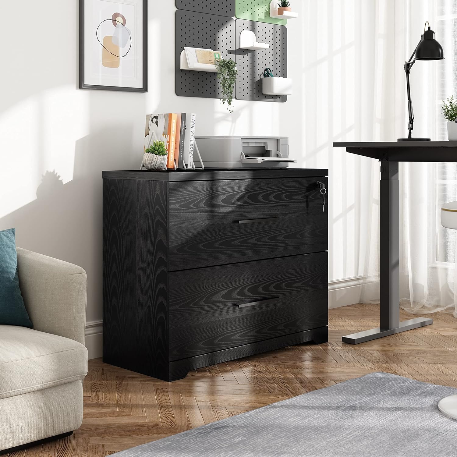 Black 2-Drawer Wood Lateral File Cabinet V351772