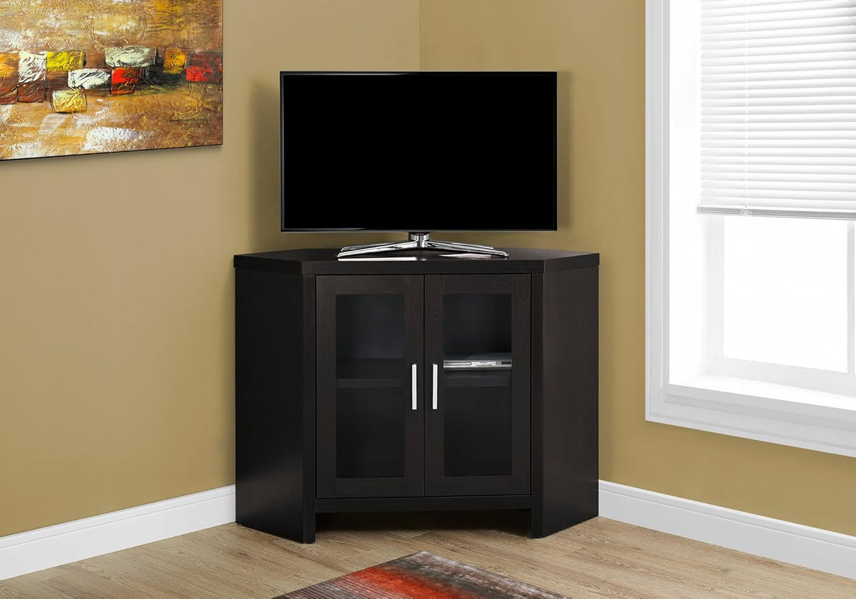 Cappuccino Corner TV Stand with Glass Doors, Brown Z3207