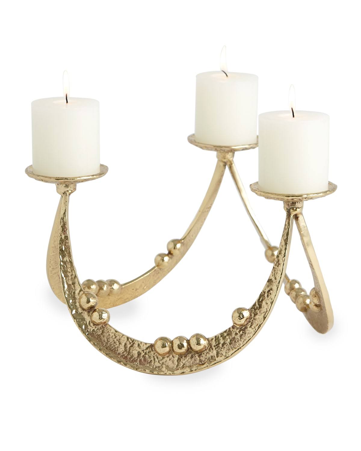 Beaded Curve Triple Candle Holder, Brass K64487