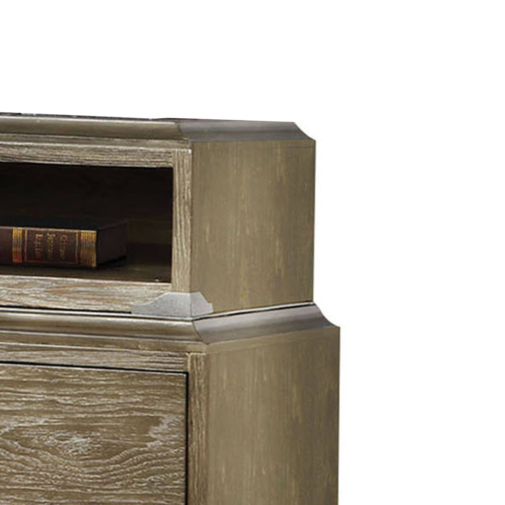 Brown 2 Drawer Wooden Nightstand with Metal Legs Y263874