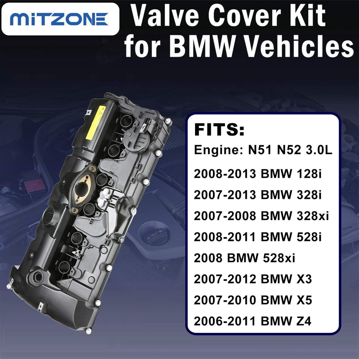 N52 Engine Valve Cover Kit with Oil Cap, Gaskets, Spark Plug Seals, Bolts B201838