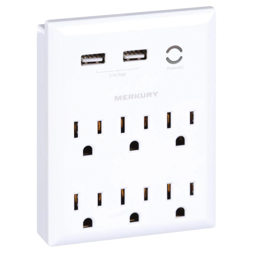 White 6-Outlet USB Wall Charger Extender with Phone Stand R90702