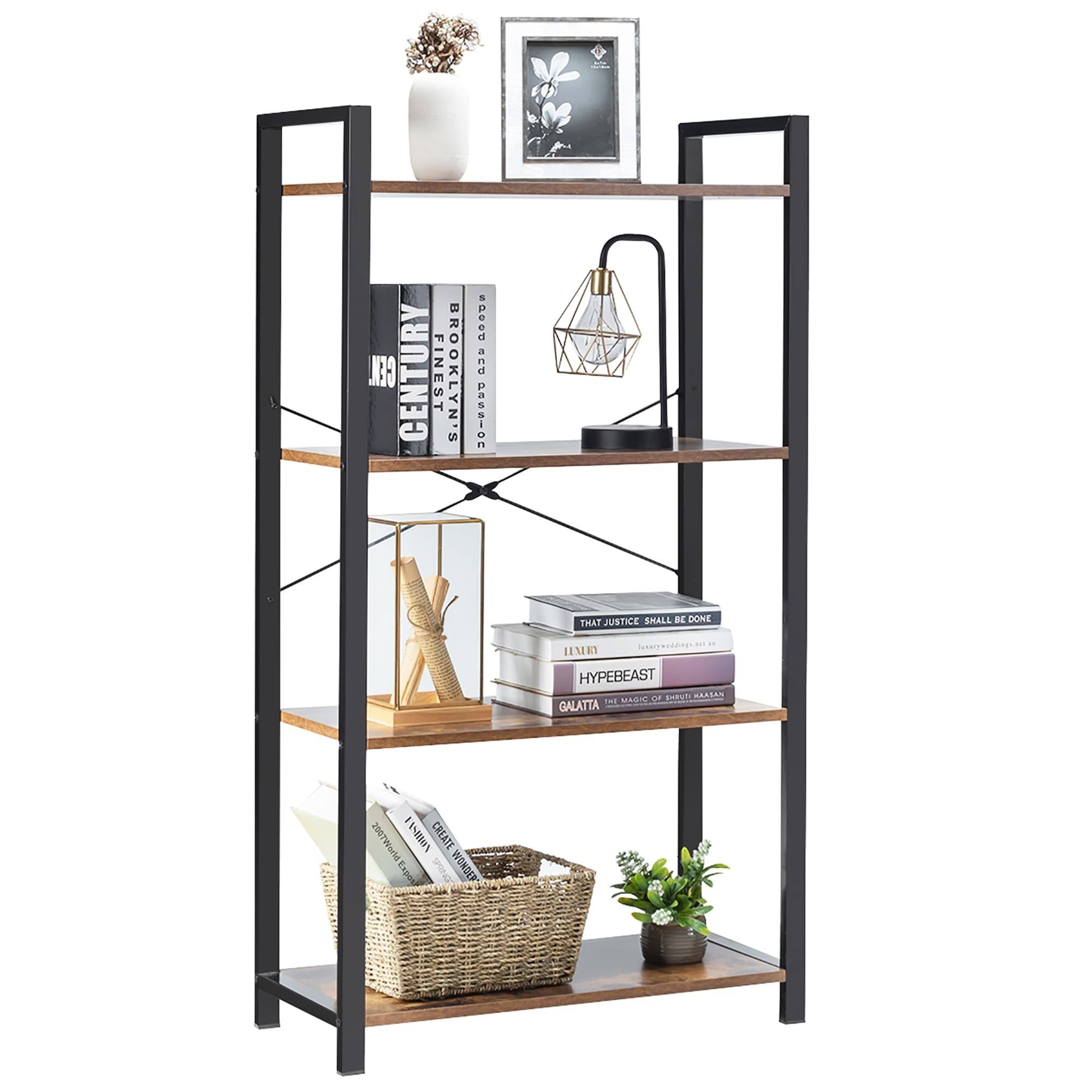 4-Tier Industrial Bookshelf Storage - Brown O694