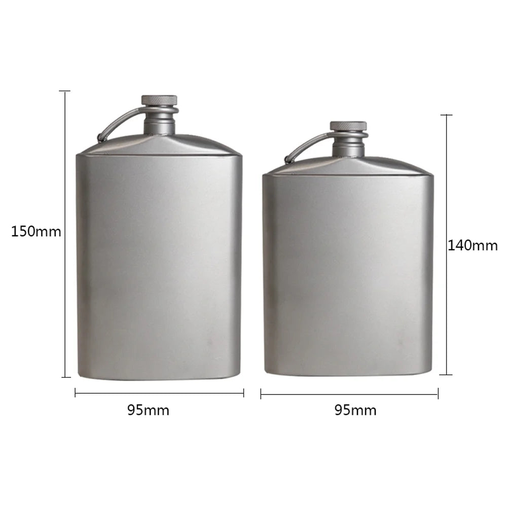 Titanium Flask Hip Flagon with Screw Clip Ultralight Hydration Flat Bottle with Ti Funnel K76319