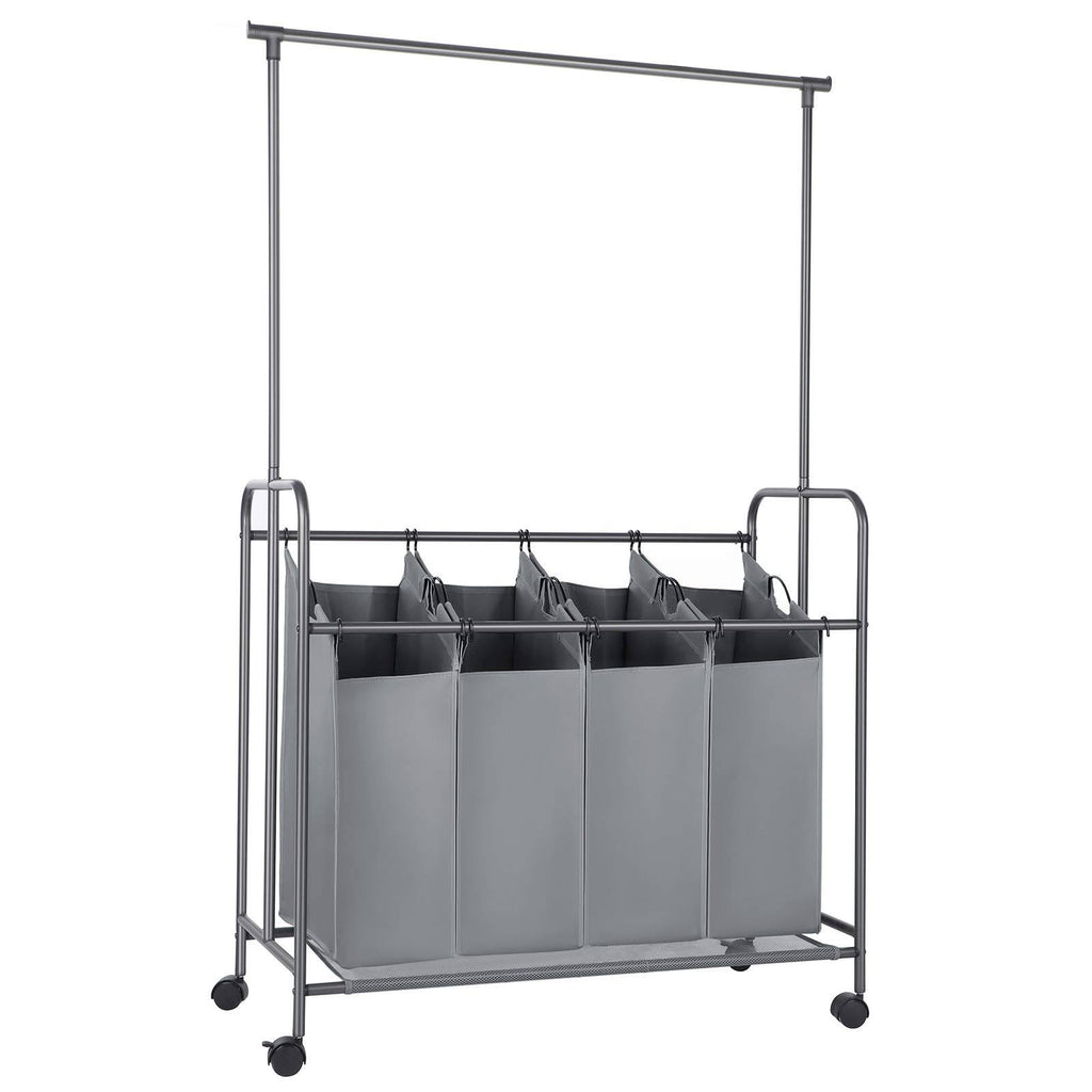 Gray 4-Bag Rolling Laundry Sorter with Hanging Bar B923025