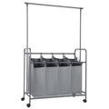 Gray 4-Bag Rolling Laundry Sorter with Hanging Bar B923025