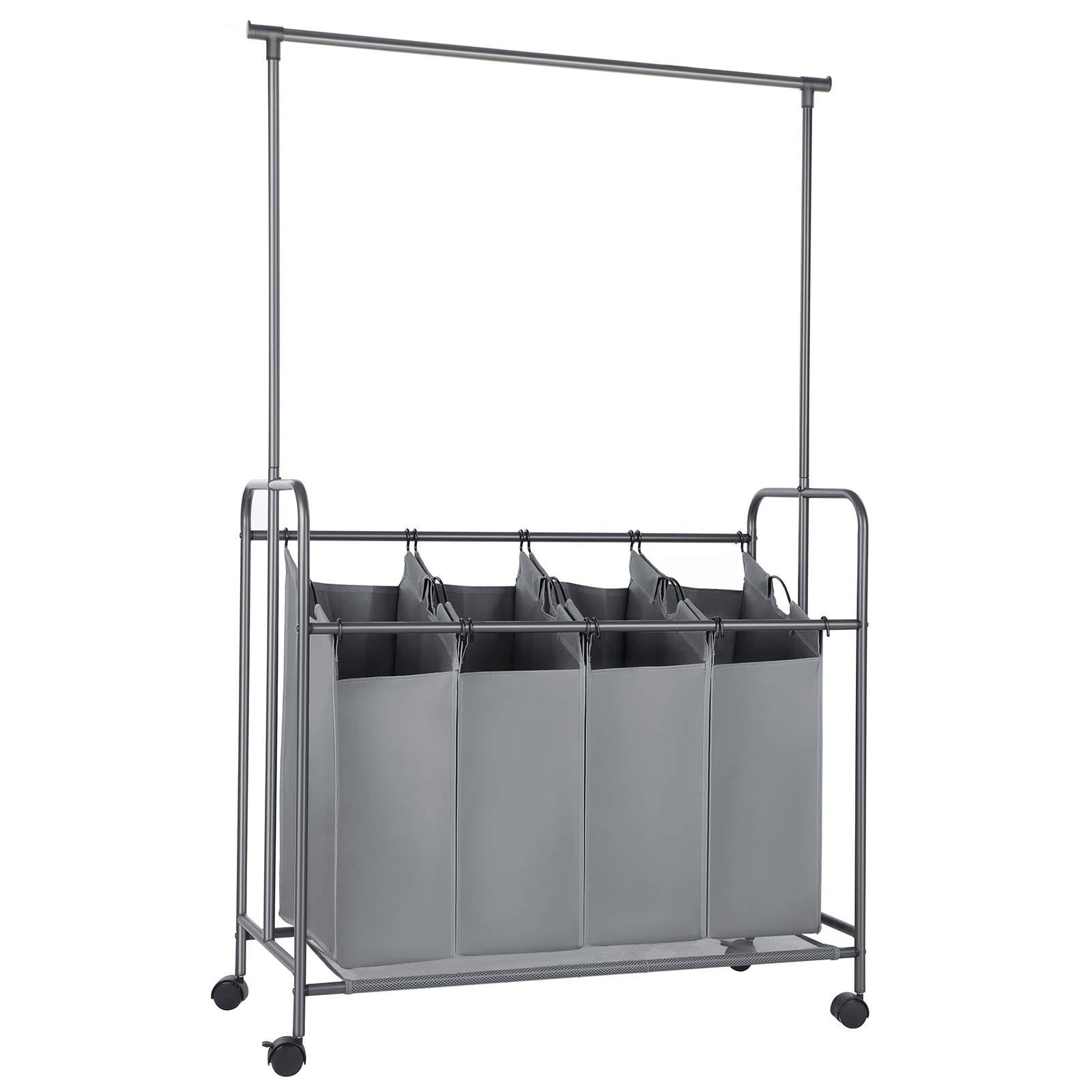 Gray 4-Bag Rolling Laundry Sorter with Hanging Bar B923025
