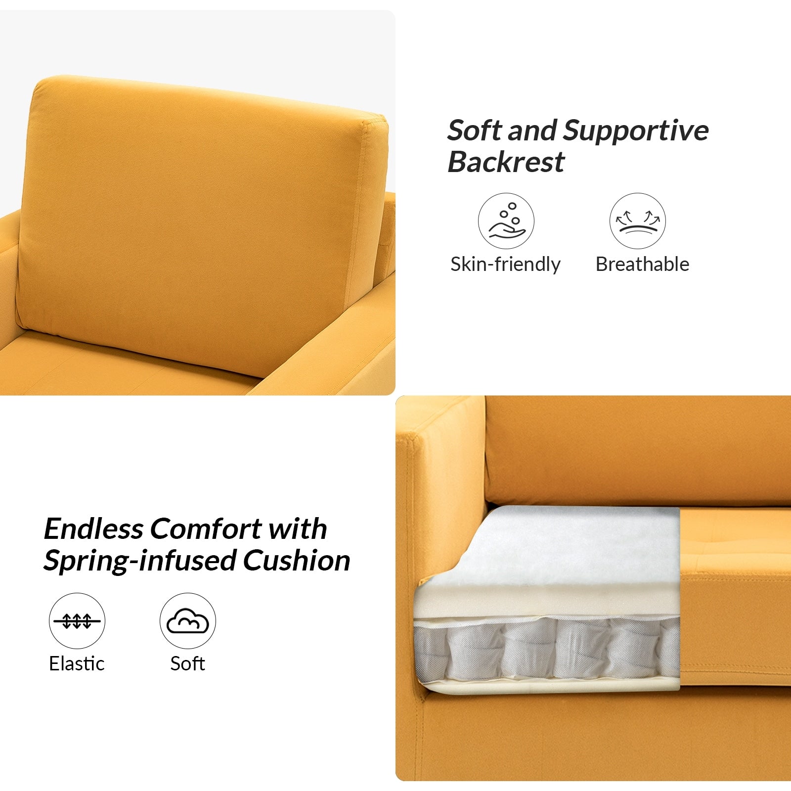 Mustard Velvet Club Chair Set of 2 with Metal Legs Y350691