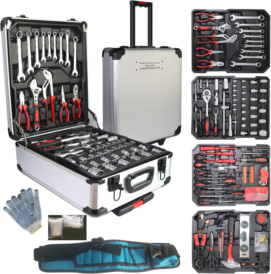 799pcs Aluminum Trolley Case Tool Set Silver Black I6748