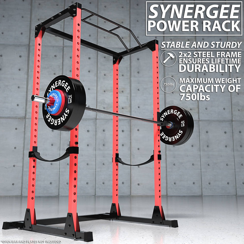 Black Red Steel Power Rack with Pull Up Bar J70092
