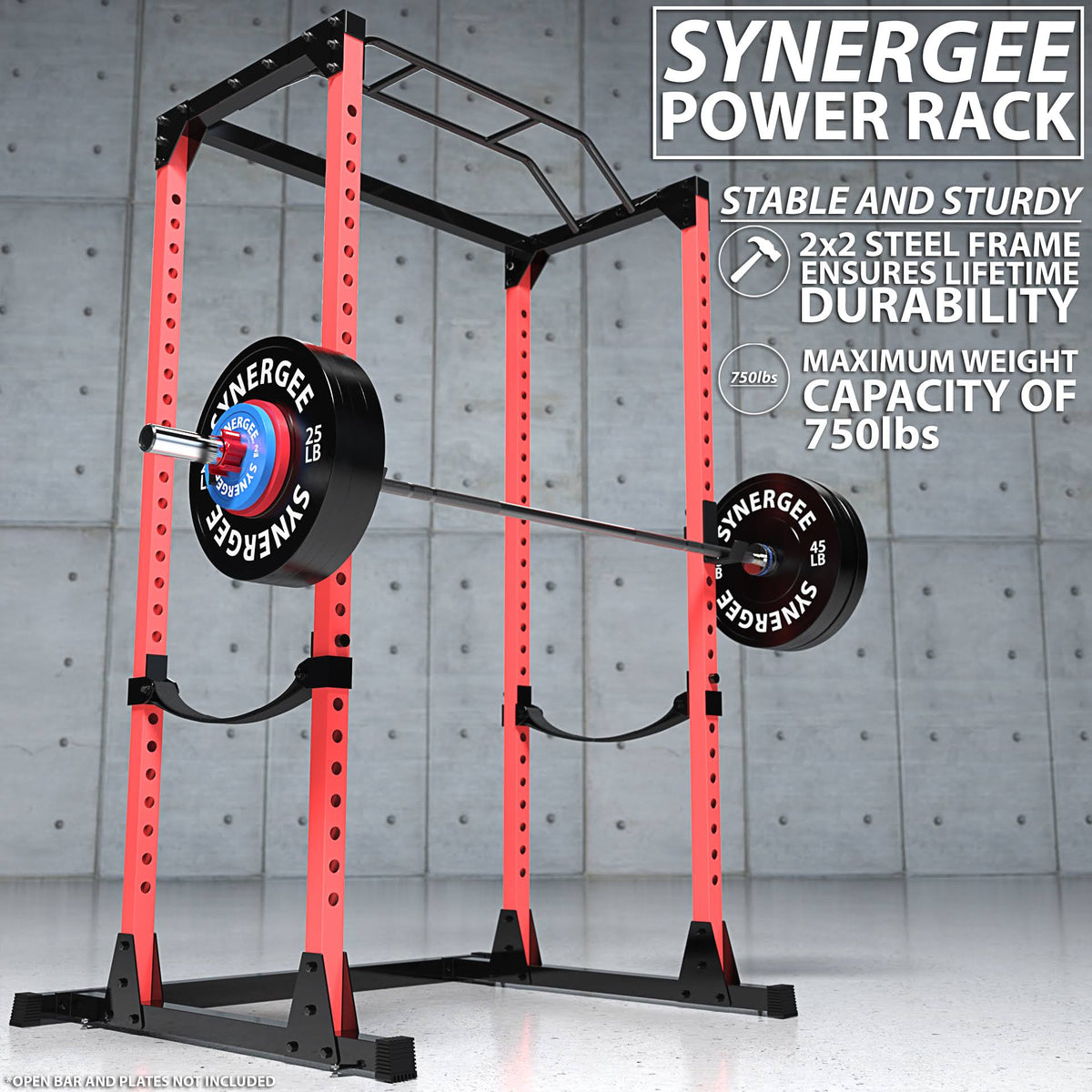 Black Red Steel Power Rack with Pull Up Bar J70092
