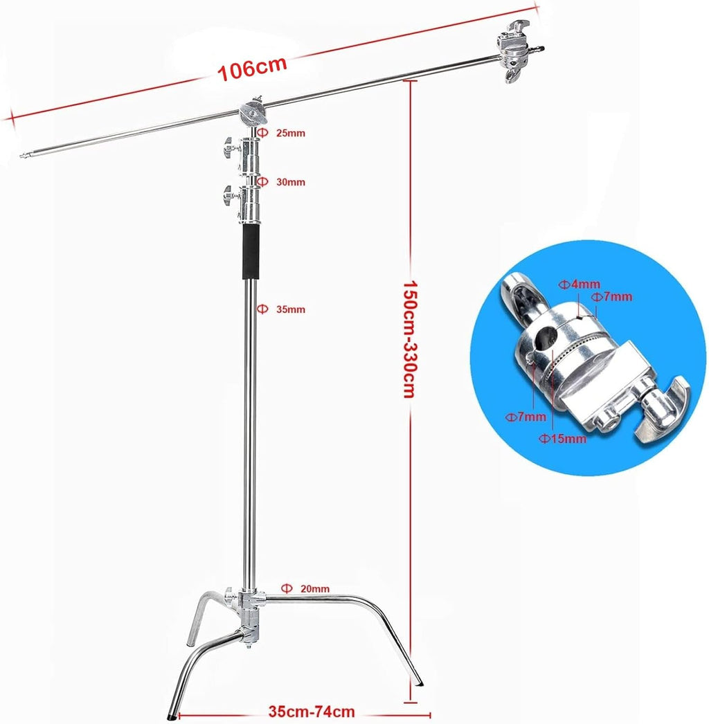 C Stand Heavy Duty 100% Metal Max 10.8ft/330cm with Holding Arm Boom Arm 2 Pcs Grip Head F978