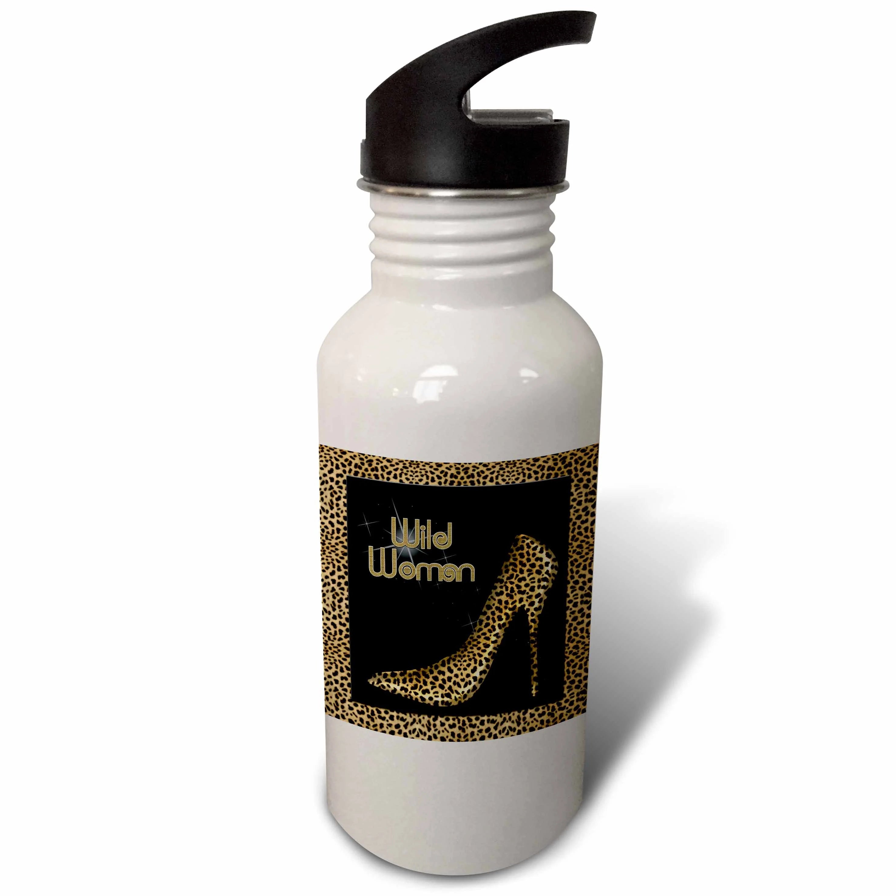 Cheetah Print Stiletto Pump and Diamond Bling 21 oz Sports Water Bottle A6960