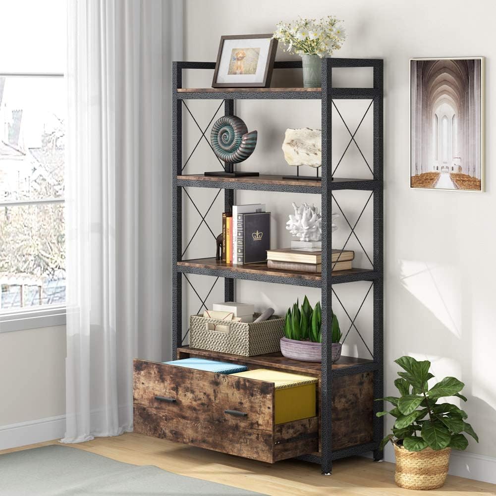 Lateral Filing Cabinet with Open Storage Shelves H8874