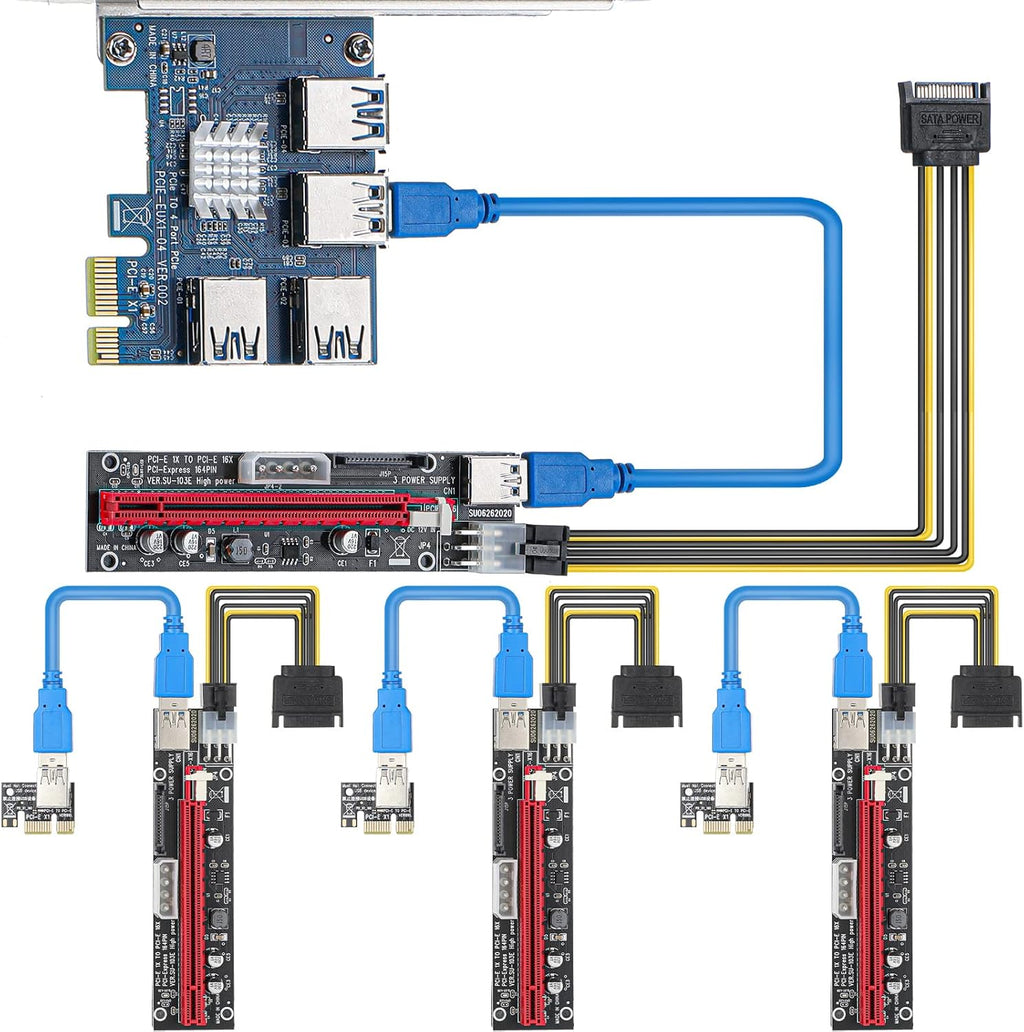 PCIE 1x to 4X Riser Card with 16x to 1x Express Adapter Set S98029