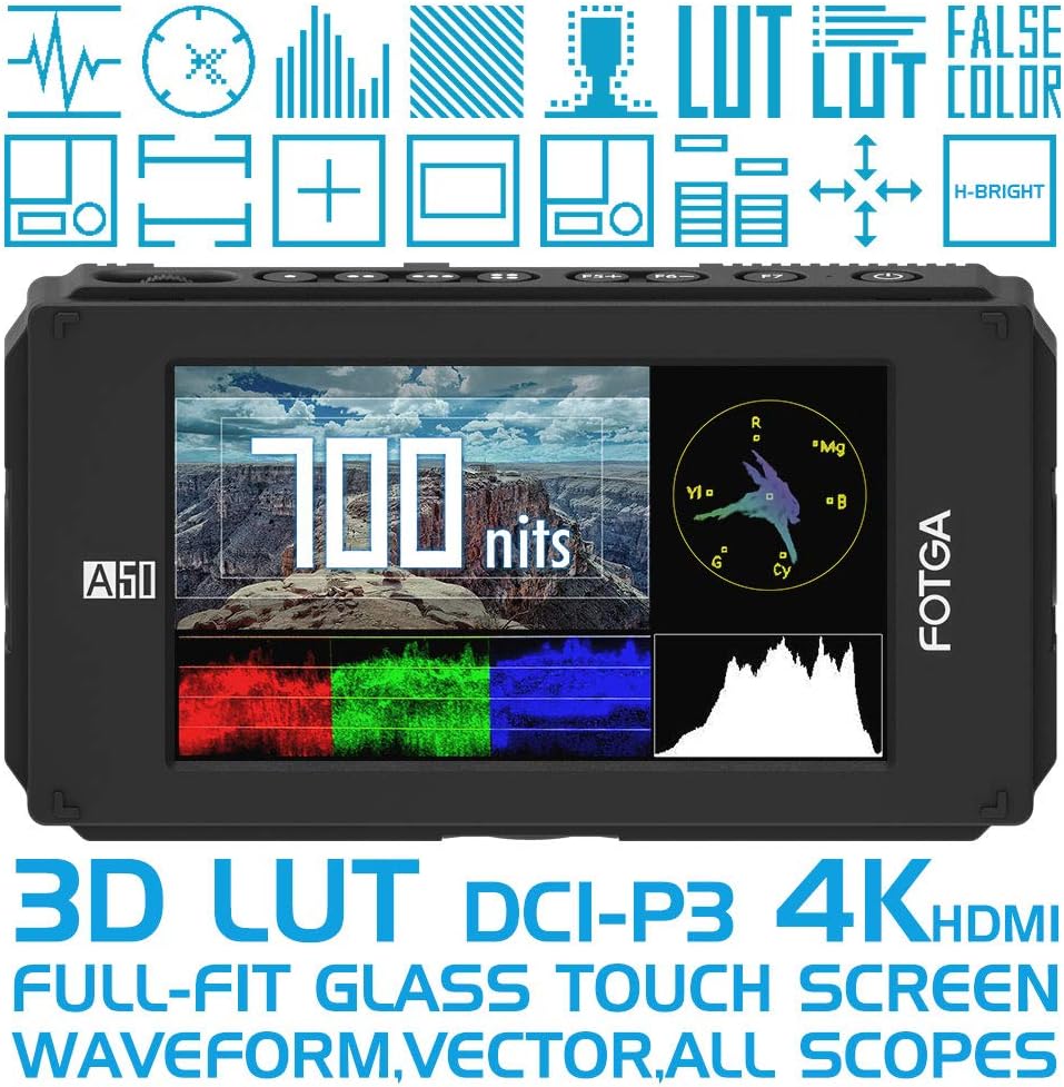 5inch Touchscreen Camera Field Monitor with HDMI 4K + 3G SDI in/Out, Cables, Battery, Charger, Carry Case H339814