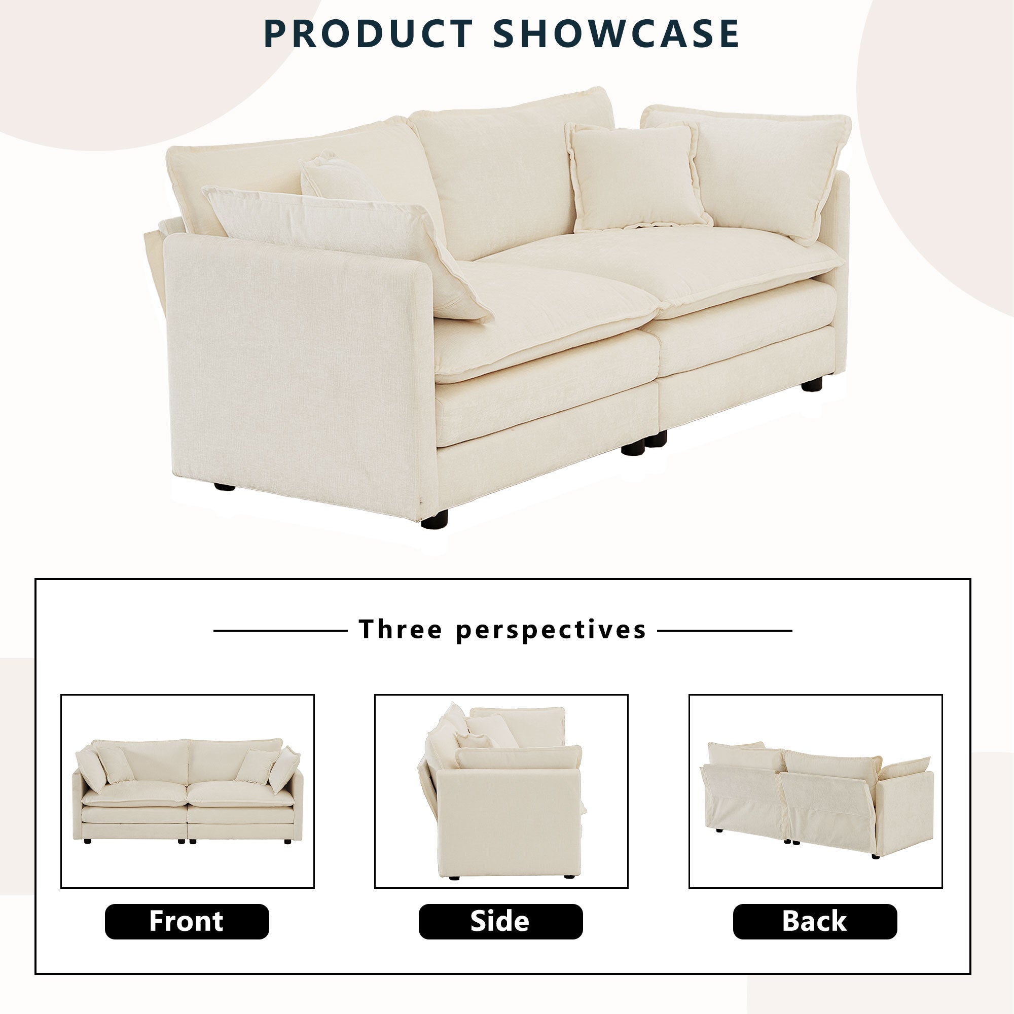 Beige Chenille Fabric 2 Seater Sofa L467636