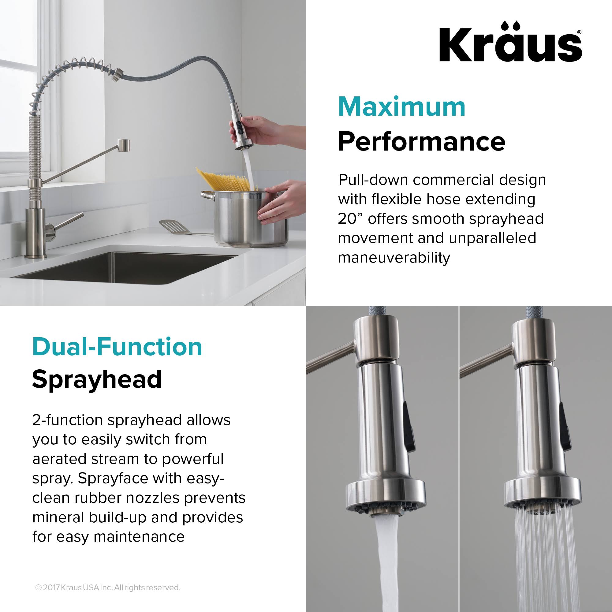 Commercial Kitchen Faucet with Soap Dispenser, Spot Free Stainless Steel V30502