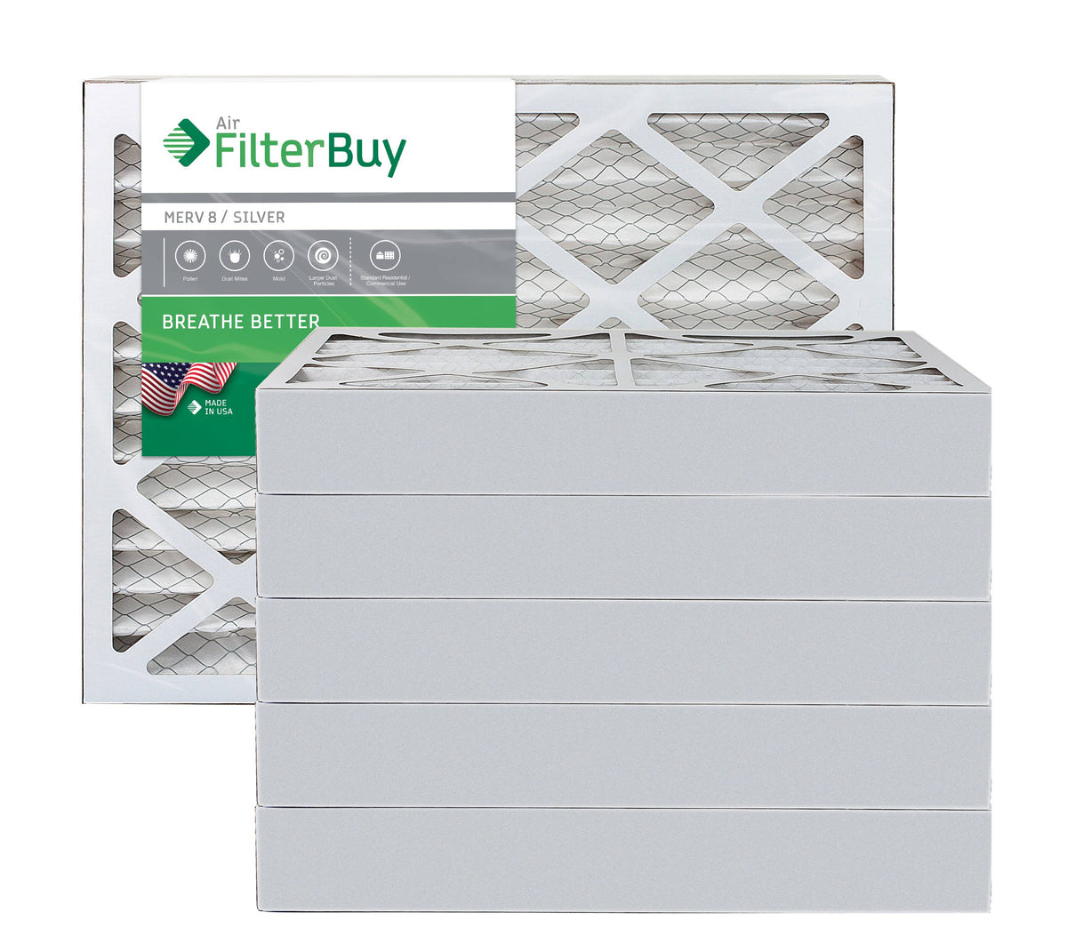 Silver MERV 8 17x22x4 Pleated AC Furnace Air Filter, Pack of 6 Z592