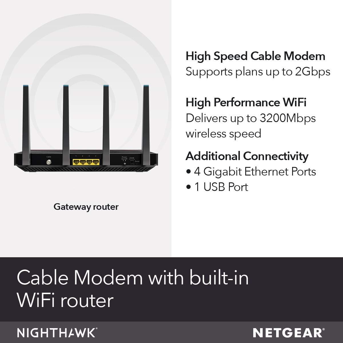 AC3200 WiFi Speed Cable Modem WiFi Router Combo DOCSIS 3.1 X50866
