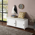 White Wood Storage Bench with 2 Cabinets I81808