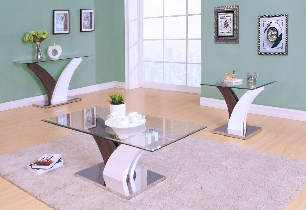 Clear Glass White Walnut Sofa Table A478