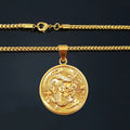 18k Gold 24" Chain Link Necklace And Dragon Filled Pendant Z45673